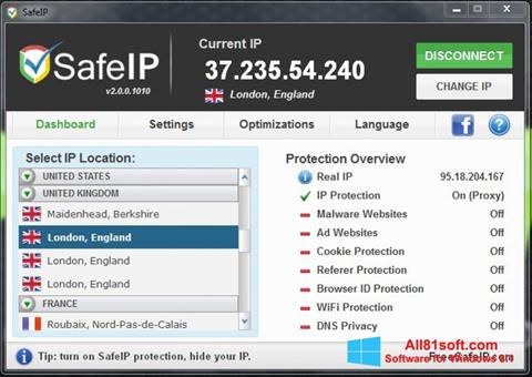 Petikan skrin SafeIP untuk Windows 8.1