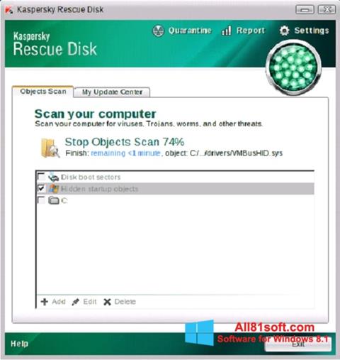 Petikan skrin Kaspersky Rescue Disk untuk Windows 8.1