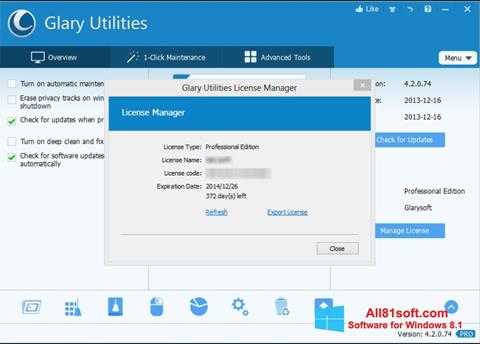 Petikan skrin Glary Utilities untuk Windows 8.1