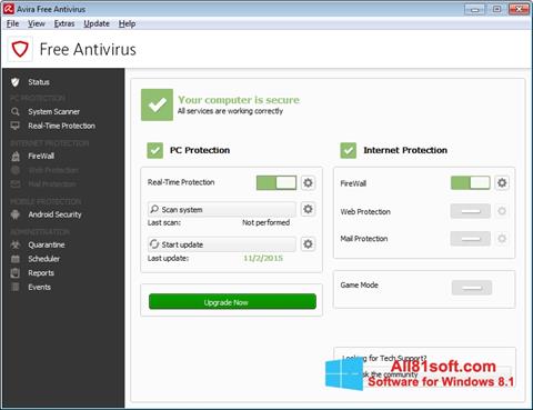 Petikan skrin Avira Free Antivirus untuk Windows 8.1