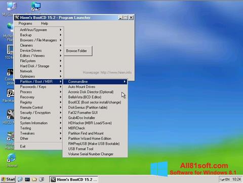 Petikan skrin Hirens Boot CD untuk Windows 8.1