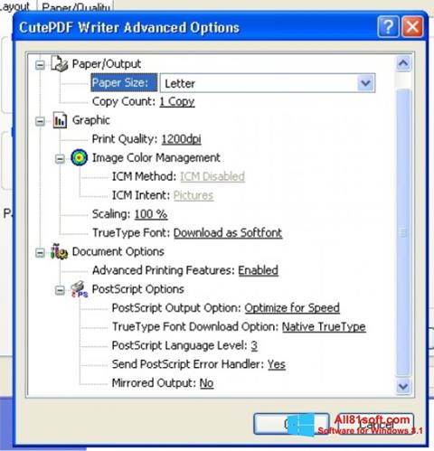 Petikan skrin CutePDF Writer untuk Windows 8.1