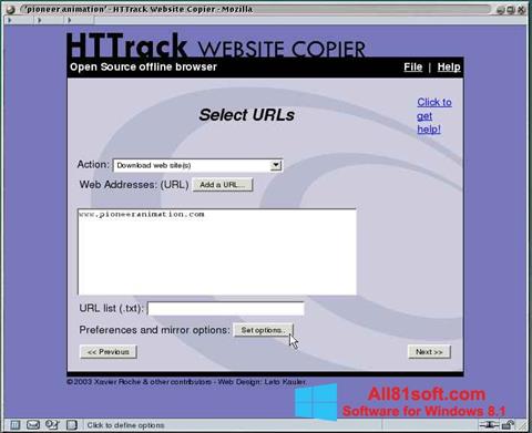Petikan skrin HTTrack Website Copier untuk Windows 8.1