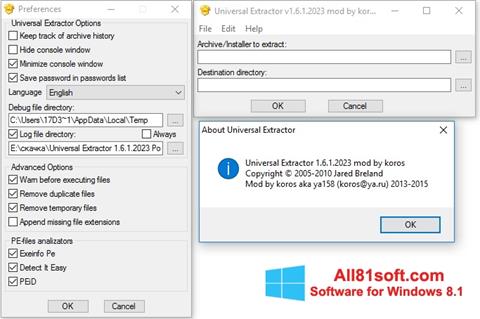Petikan skrin Universal Extractor untuk Windows 8.1