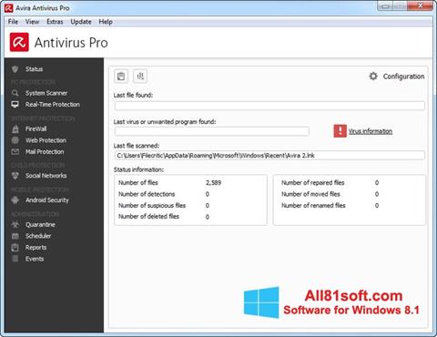 Petikan skrin Avira Antivirus Pro untuk Windows 8.1