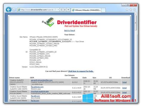 Petikan skrin Driver Identifier untuk Windows 8.1