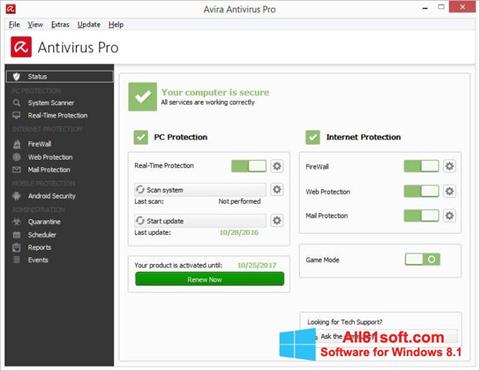 Petikan skrin Avira Antivirus untuk Windows 8.1