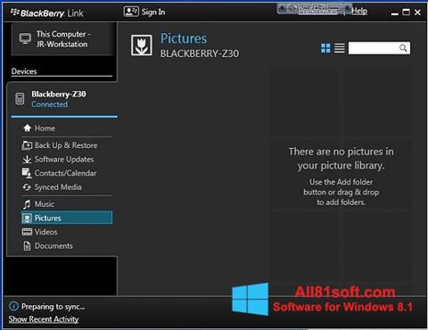 Petikan skrin BlackBerry Link untuk Windows 8.1