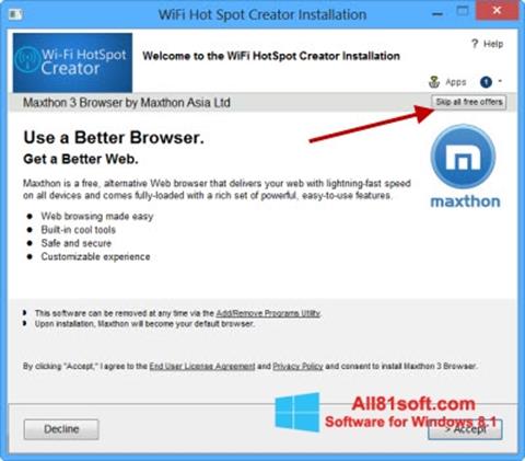 Petikan skrin Wi-Fi HotSpot Creator untuk Windows 8.1