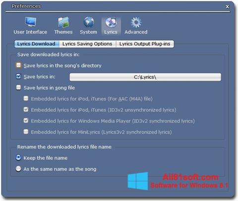 Petikan skrin Minilyrics untuk Windows 8.1