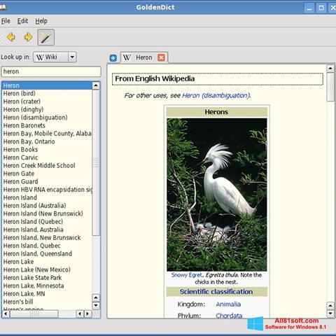 Petikan skrin GoldenDict untuk Windows 8.1