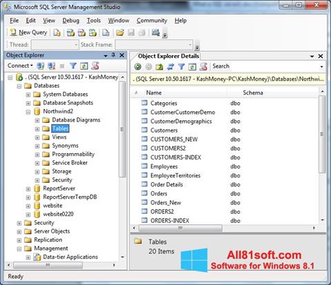 Petikan skrin Microsoft SQL Server untuk Windows 8.1