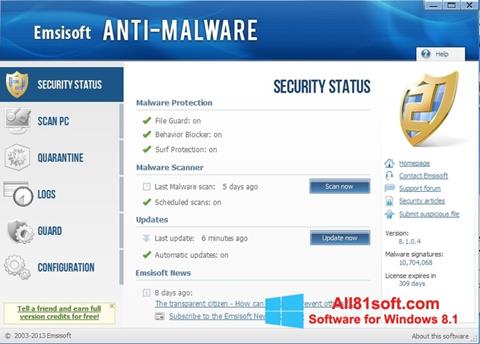 Petikan skrin Emsisoft Anti-Malware untuk Windows 8.1