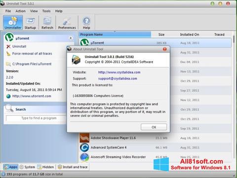 Petikan skrin Uninstall Tool untuk Windows 8.1