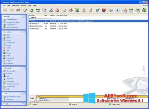 Petikan skrin Acronis Disk Director Suite untuk Windows 8.1