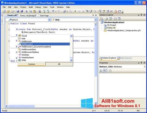 Petikan skrin Microsoft Visual Basic untuk Windows 8.1