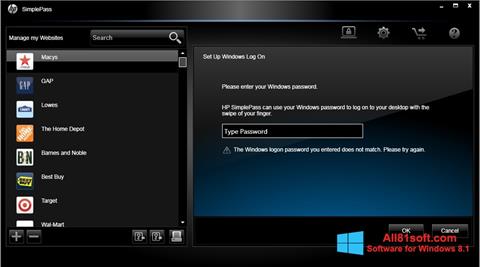 Petikan skrin HP SimplePass untuk Windows 8.1