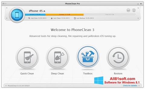 Petikan skrin PhoneClean untuk Windows 8.1
