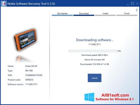 Petikan skrin Nokia Software Recovery Tool untuk Windows 8.1