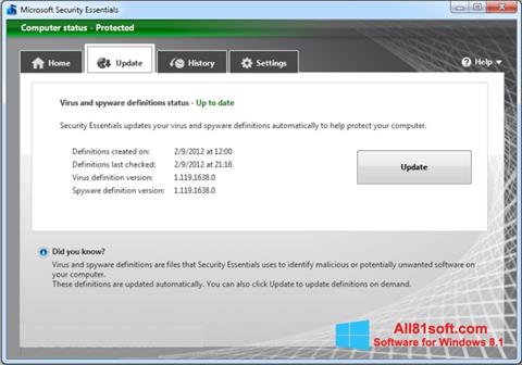Petikan skrin Microsoft Security Essentials untuk Windows 8.1