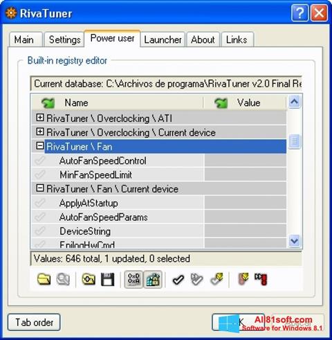 Petikan skrin RivaTuner untuk Windows 8.1