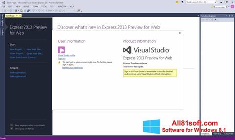 Petikan skrin Microsoft Visual Studio Express untuk Windows 8.1