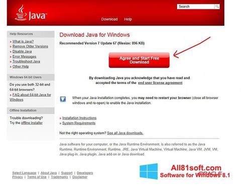 Petikan skrin Java untuk Windows 8.1