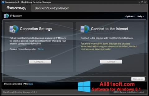 Petikan skrin BlackBerry Desktop Manager untuk Windows 8.1