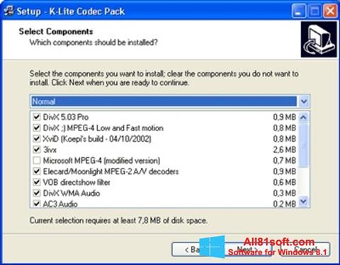 Petikan skrin K-Lite Mega Codec Pack untuk Windows 8.1