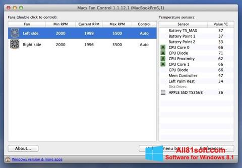 Petikan skrin Macs Fan Control untuk Windows 8.1