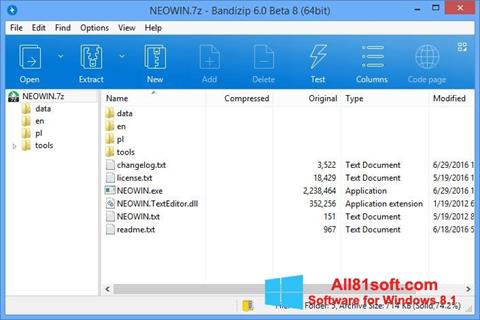 Petikan skrin Bandizip untuk Windows 8.1