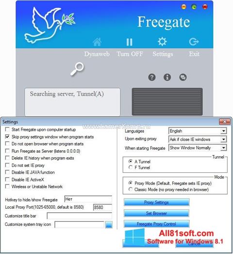 Petikan skrin Freegate untuk Windows 8.1