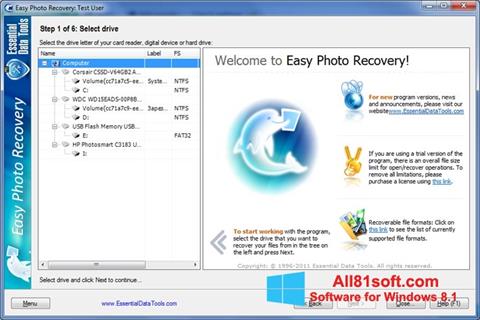 Petikan skrin Easy Photo Recovery untuk Windows 8.1
