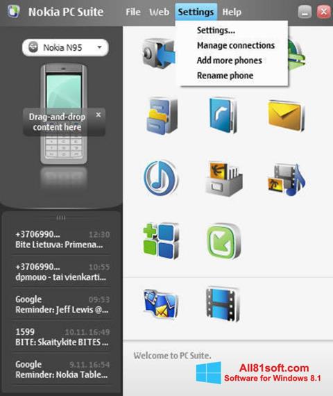 Petikan skrin Nokia PC Suite untuk Windows 8.1