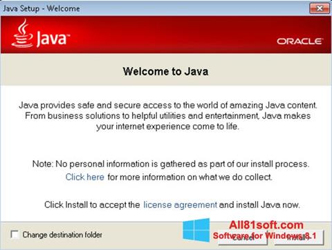 Petikan skrin Java Runtime Environment untuk Windows 8.1