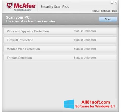 Petikan skrin McAfee Security Scan Plus untuk Windows 8.1