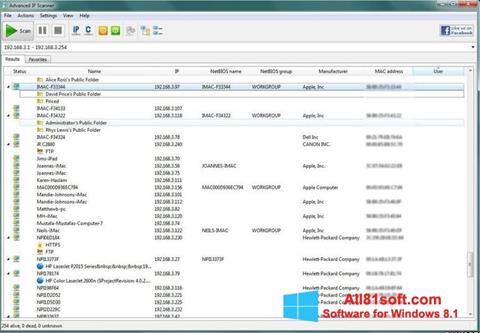 Petikan skrin Advanced IP Scanner untuk Windows 8.1