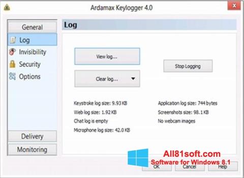 Petikan skrin Ardamax Keylogger untuk Windows 8.1